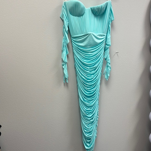 Prescott Gloved Ruched Mesh Midi Dress - Picture 2 of 9